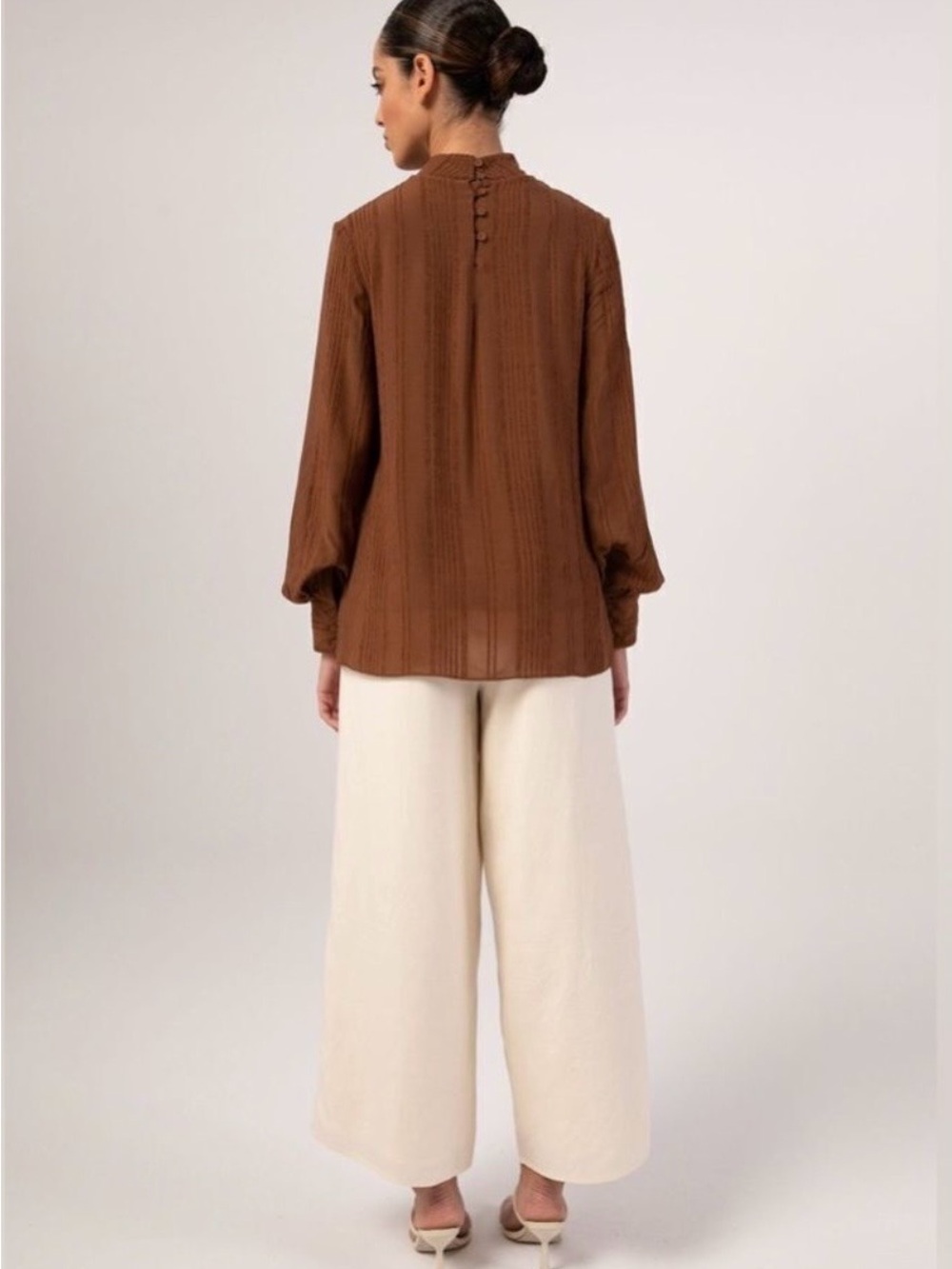 Brown Ribbed High-Neck Tunic Top - Picture 9 of 12